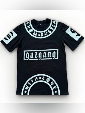 Gazgang Gazgolder Men Sz S Black White Graphic Basta Short Sleeve T-Shirt Cotton